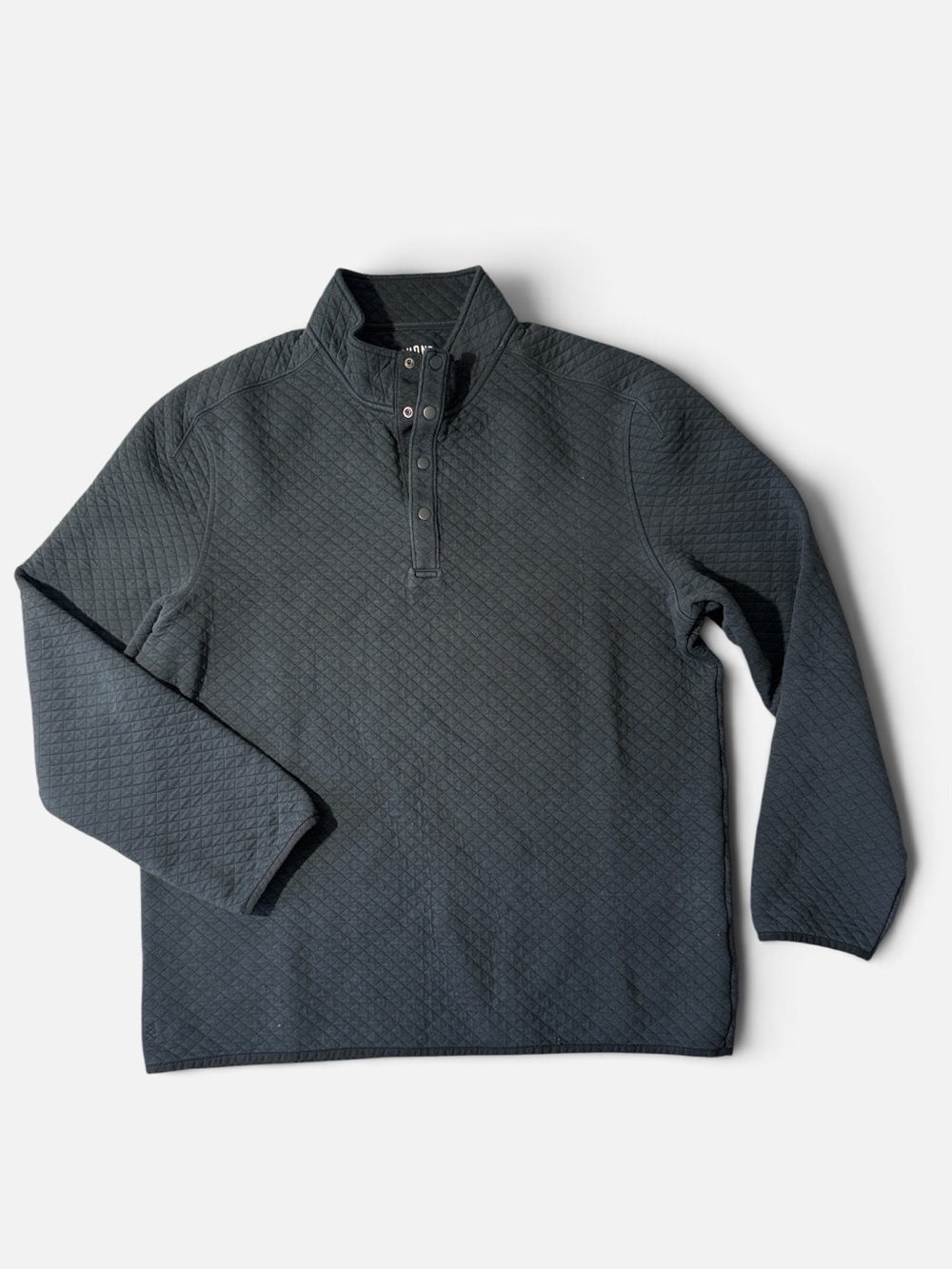 Rhone mens XL black quilted cotton blend button snap mock pullover sweater